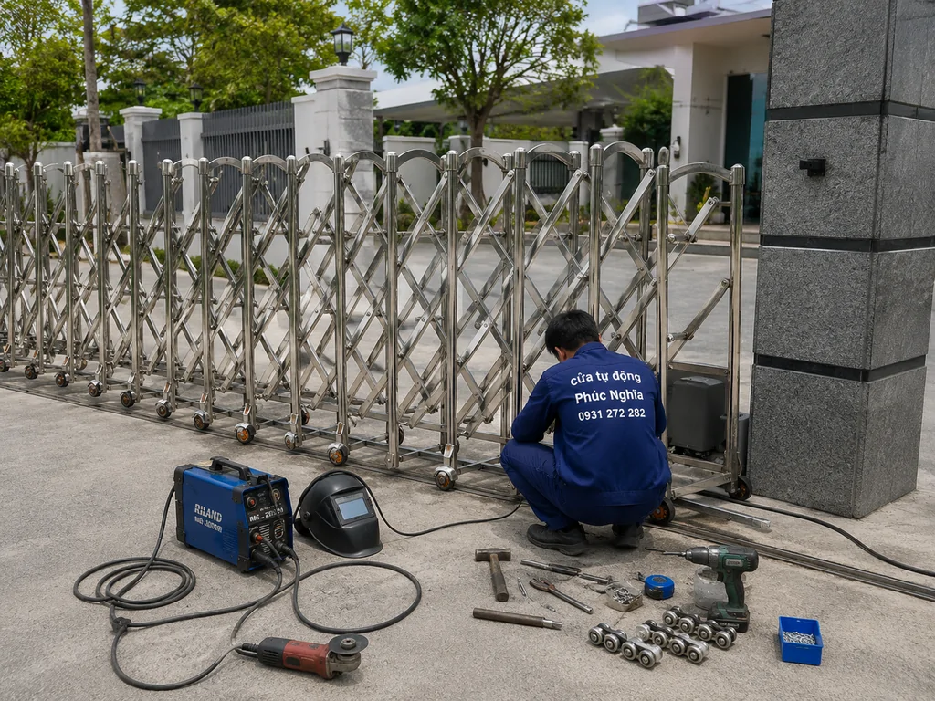 sửa cổng xếp tại Biên Hoà , công ty Phúc Nghĩa 